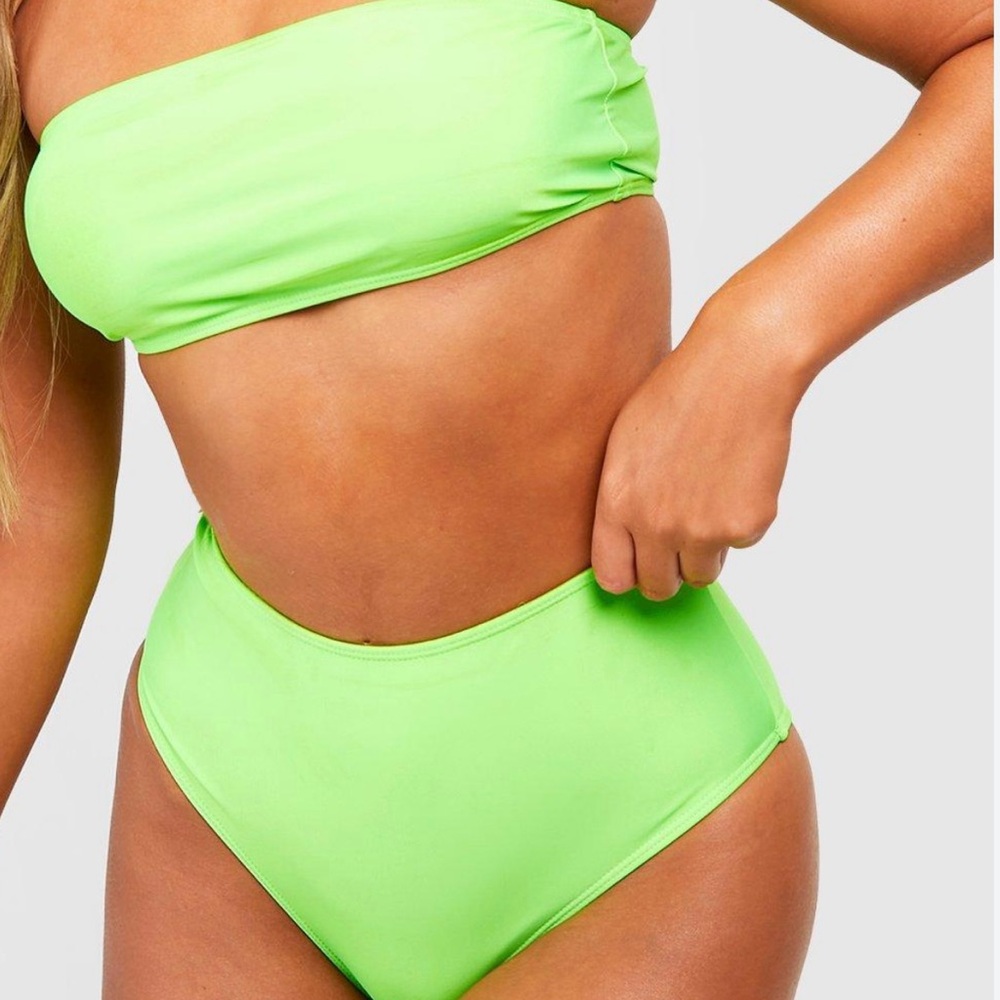 Neon Green Bandeau high waisted Bikini Set in fluorescent green size S New!